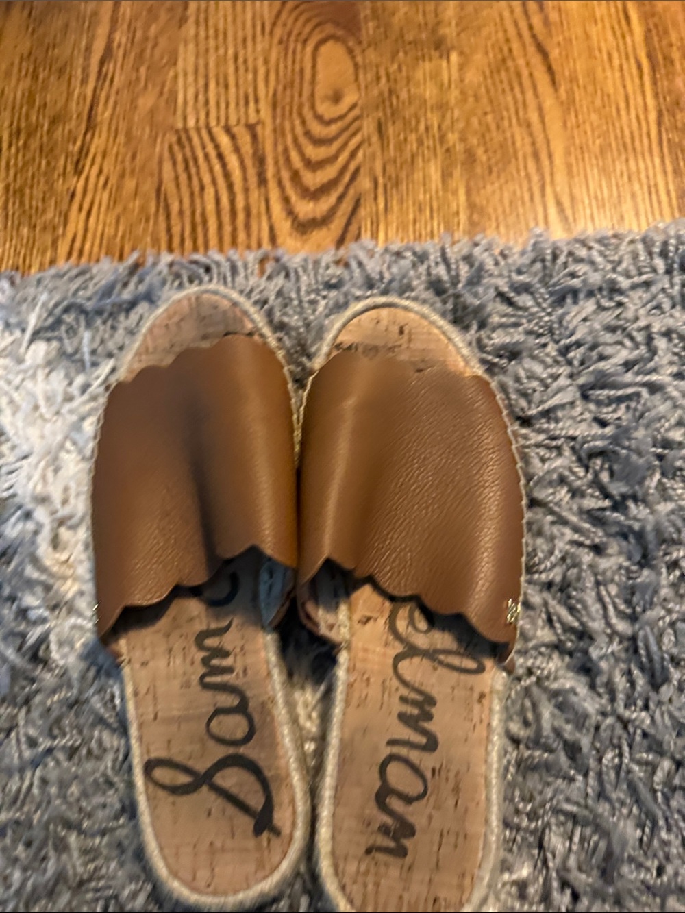 Sam Edelman Brown Scalloped Leather Slide Sandals